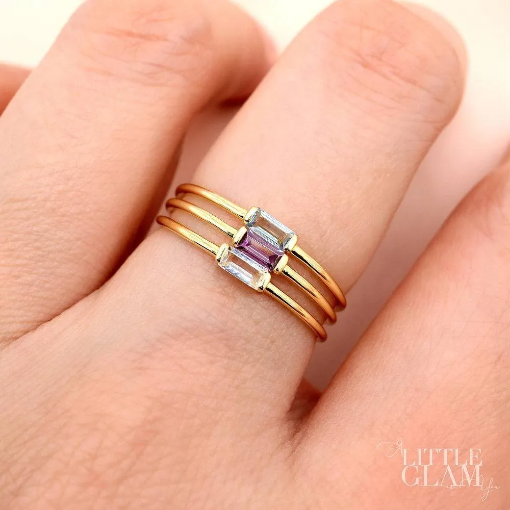 Delicate Baguette Amethyst Ring