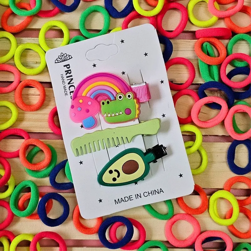 Neon Mini Hair Ties , Rainbow Flower Butterfly Hair Clip Pins (Pack of 2, Multicolor)